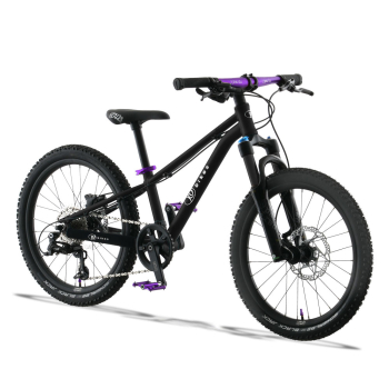lekki rower dla dzieci KUbikes 20s DISC czarno-fioletowy widok z boku. bajkids.pl