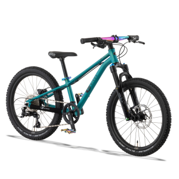 lekki rower dla dzieci KUbikes 20s DISC turkusowo-teczowy widok z boku. bajkids.pl