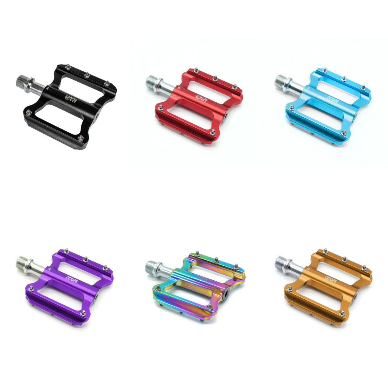 Zestaw kolorowych pedałów platformowych aluminiowych KUbikes 52 parts (16"-24") - dostępne kolory: czarny, czerwony, niebieski, fioletowy, tęczowy oil slick, złoty